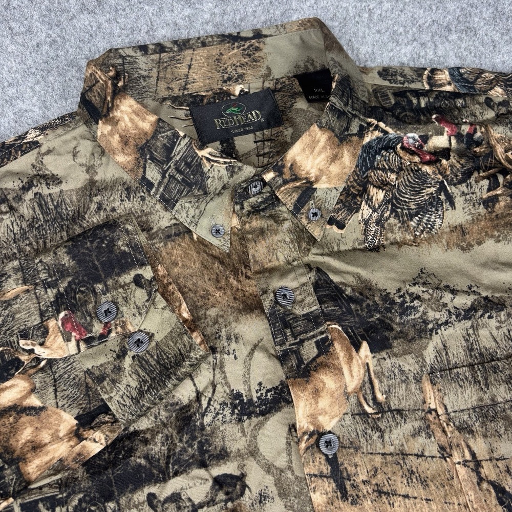 Redhead Button Down Shirt Mens 2XL Outdoor Scenic Turkey Deer Hunting Graphic